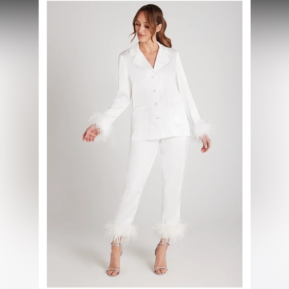 Nadine Merabi Darcie Feather Pajamas White Size Small